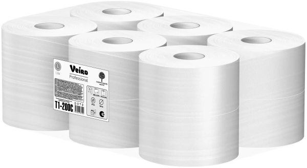 Бумага туалетная 1 сл. 200 м. / ВИК LITE / JUMBO Comfort, серая, восст. целлюлоза, от Веиро / Veiro (12 рул.)