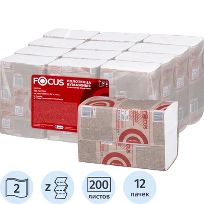 Полотенца бумажные Z 2 сл. 200 л. 20,0х24 см. ФОКУС Премиум белые от Хаят