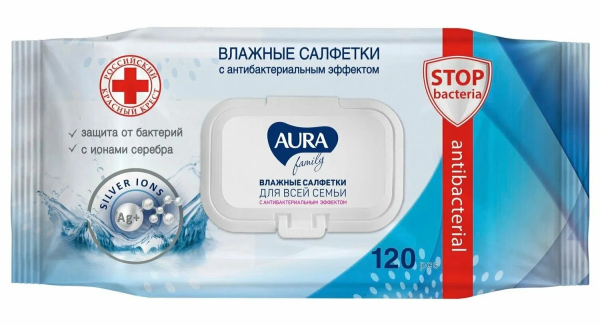 Салфетки влажные AURA антибактериальные 120 салфеток (1 шт.)