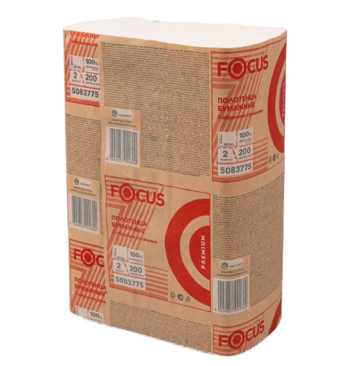 Полотенца бумажные Z 2 сл. 200 л. 20,0х24 см. ФОКУС Премиум белые от Хаят (12 шт.)