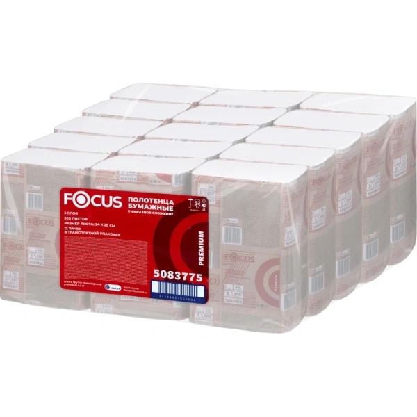 Полотенца бумажные Z 2 сл. 200 л. 20,0х24 см. ФОКУС Премиум белые от Хаят