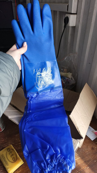 Sandy Long Перчатки МБС, интерлок с полным покрытием ПВХ синего цвета