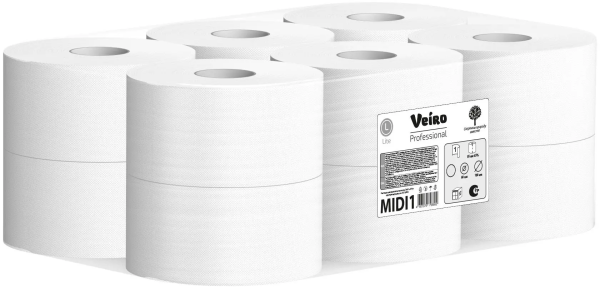 Бумага туалетная 1 сл. 180 м. / ВИК LITE / MIDI 1, белая, восст. целлюлоза, от Веиро / Veiro