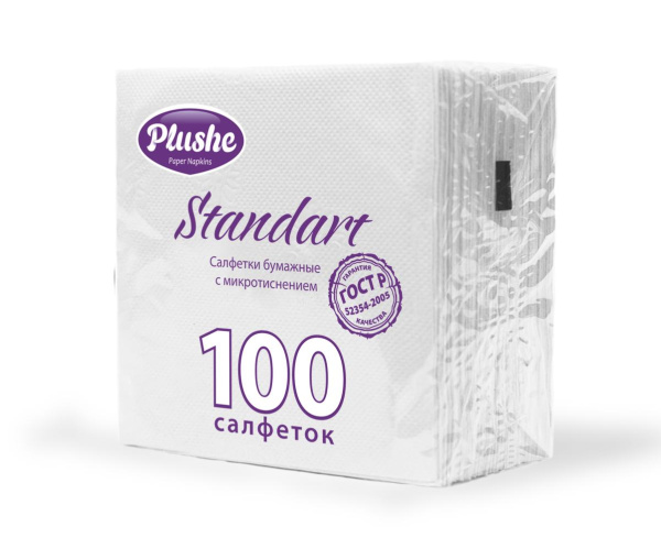 Салфетка Бумажная 24*24 Plushe Standart, Микротиснение,1слой,100листов,белая/пастель,20 в упаков