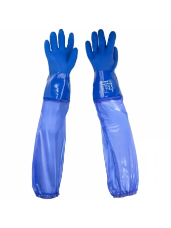  Sandy Long Перчатки МБС, интерлок с полным покрытием ПВХ синего цвета
