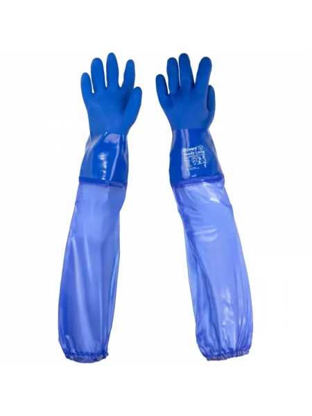 Sandy Long Перчатки МБС, интерлок с полным покрытием ПВХ синего цвета