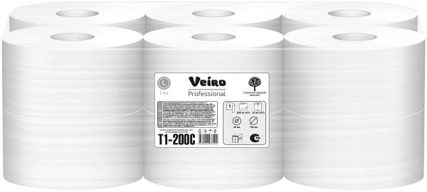 Бумага туалетная 1 сл. 200 м. / ВИК LITE / JUMBO Comfort, серая, восст. целлюлоза, от Веиро / Veiro