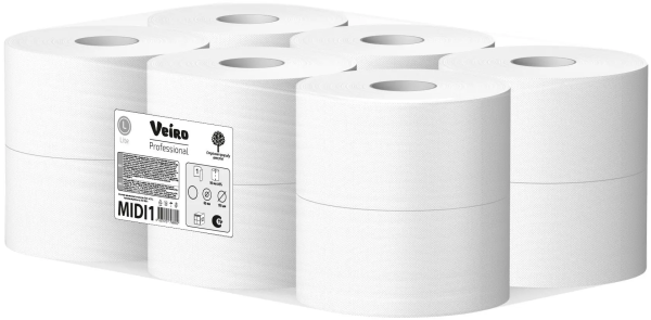 Бумага туалетная 1 сл. 180 м. / ВИК LITE / MIDI 1, белая, восст. целлюлоза, от Веиро / Veiro