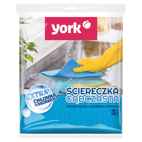  Салфетки ЦЕЛЛЮЛОЗНЫЕ (губчатые), 15,5х17,5 см, КОМПЛЕКТ 3 шт., СУПЕР впитываемость, YORK, 24010