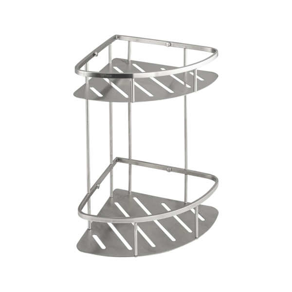 GFmark - Полочка 22 см двойная, угловая, овальная, литая, матовая, АНТИВАНДАЛЬНАЯ, из нержавеющей ст (1 шт.)