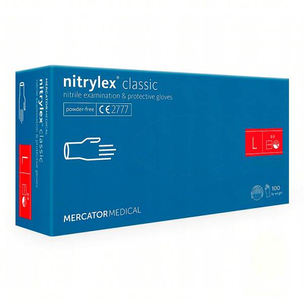 Перчатки нитриловые неопудренные nitrylex classic текструрированные L 100 шт. от MERCATOR MEDICAL (50 пар в коробке)