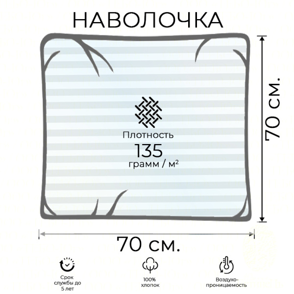 Наволочка сатин полоса 3х3 см. 70х70 HS (142 г.)