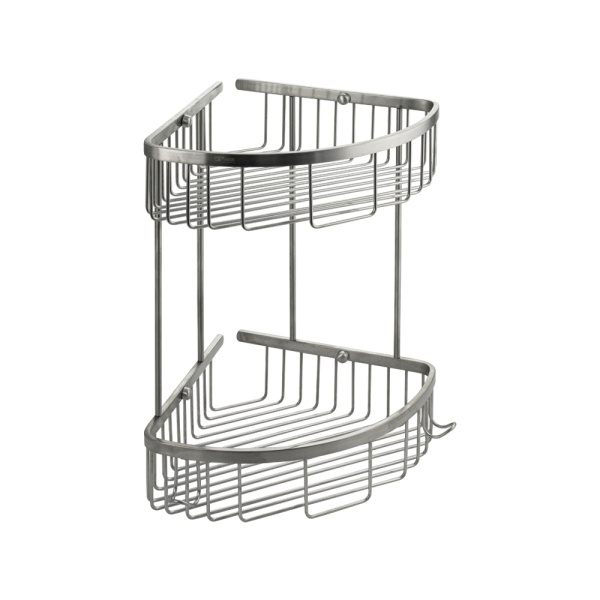 GFmark - Полочка 22 см двойная, угловая, овальная, решётка, АНТИВАНДАЛЬНАЯ, из нержавеющей стали мар (1 шт.)