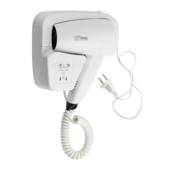 Фен для волос в ванную комнату 1200 Вт. с боковым креплением, с розеткой - GFmark (1 шт.)