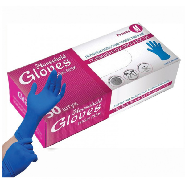 Перчатки хозяйственные латексные HouseHold Gloves HIGH RISK M (25 пар в коробке)