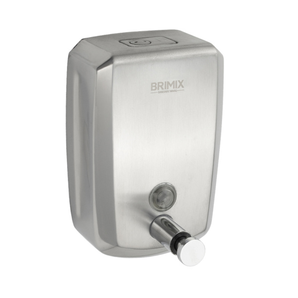 Дозатор жидкого мыла настенный, металлический, с глазком, из нержавеющей стали марки 201, на 800 мл, (1 шт.)