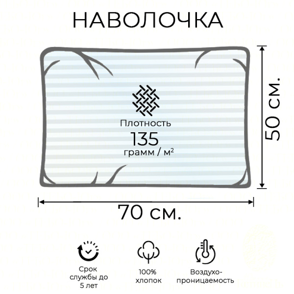 Наволочка сатин полоса 3х3 см. 50х70 HS (135 г.)