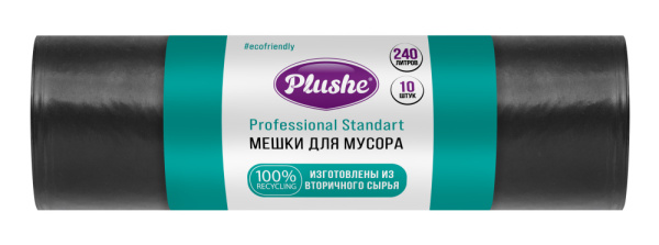 Мешки для мусора 240 л. ПВД (100х125), Плюше профессионал / Plushe Professional, черные от Plushe (1 рул. (10 мешков))