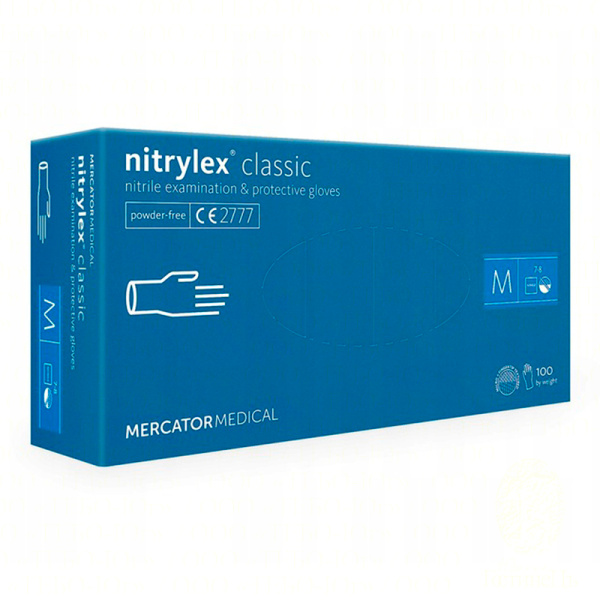 Перчатки нитриловые неопудренные nitrylex classic текструрированные M 100 шт. от MERCATOR MEDICAL (50 пар в коробке)