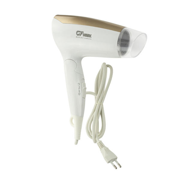 Фен для волос 1600 Вт. в ванную комнату, переноской без креплений, белый с золотом - GFmark (1 шт.)