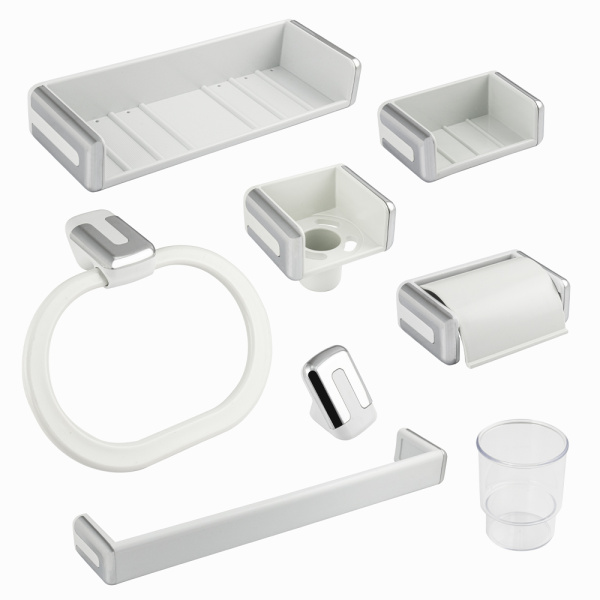 Набор в ванную из 8 предметов, белый, хромированный, из АБС пластика (1 шт.)