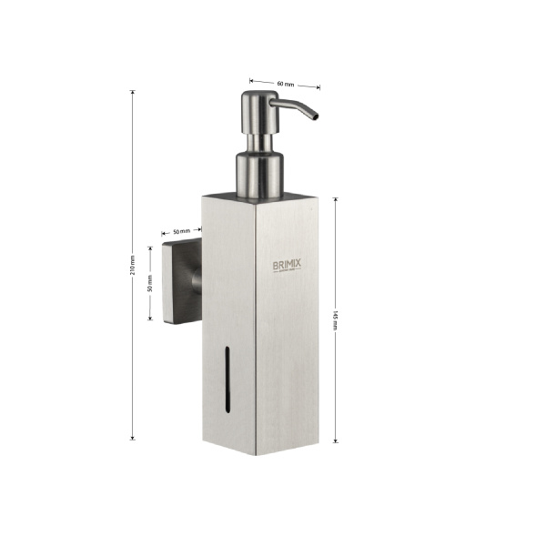Дозатор для жидкого мыла настенный, антивандальный, 250 мл, квадратный корпус, из нержавеющей стали 