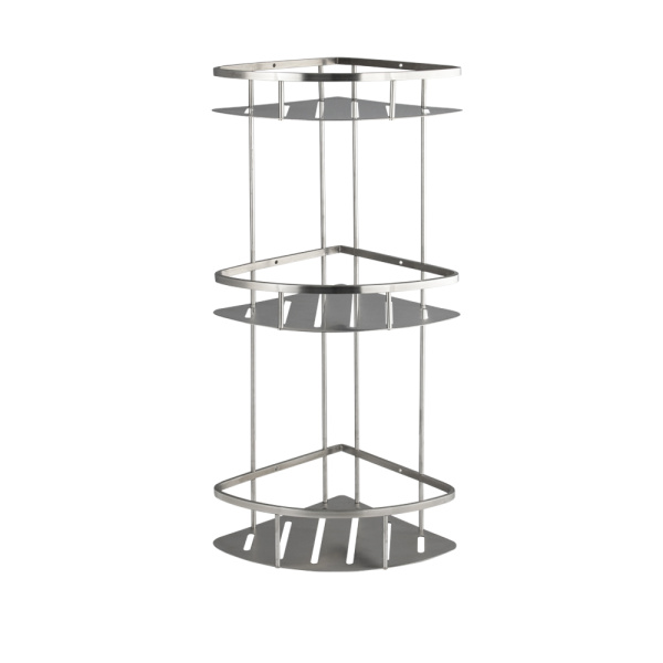 GFmark - Полочка 22 см тройная, угловая овальная, литая, матовая, АНТИВАНДАЛЬНАЯ, из нержавеющей ста