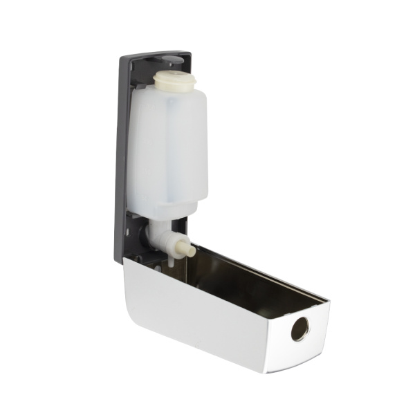 Дозатор жидкого МЫЛА, пластиковый, хромированный, большой, с глазком, с серой педалью, 350 мл