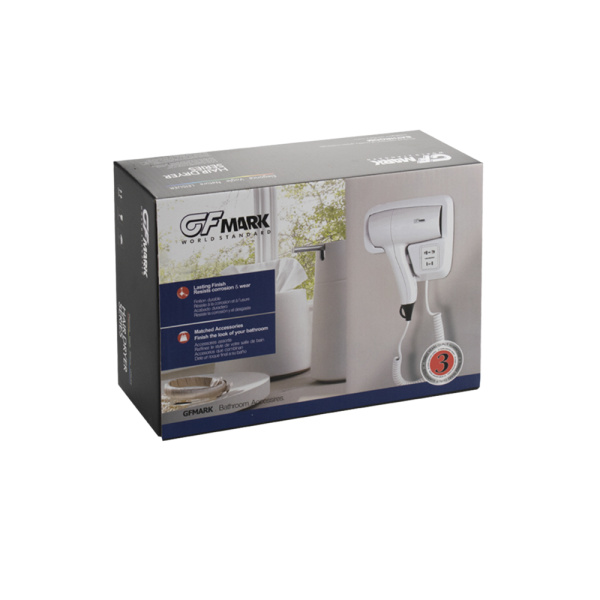 Фен для волос 1200 Вт. в ванную комнату с боковым креплением, с розеткой, черного цвета - GFmark