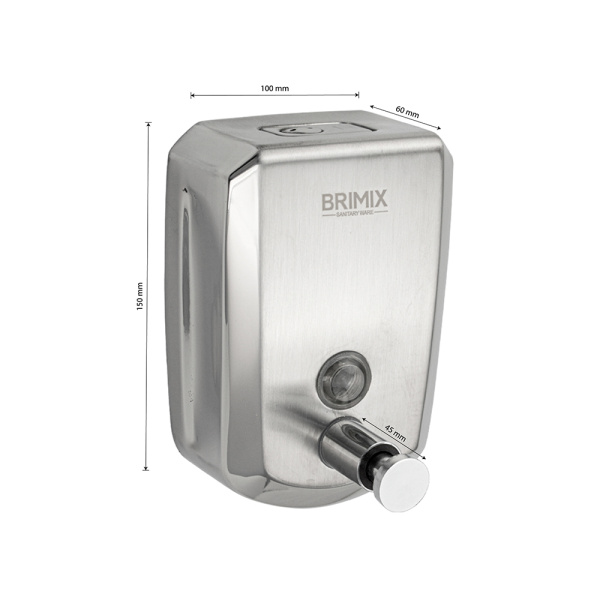 Дозатор жидкого мыла настенный, металлический, с глазком, из нержавеющей стали марки 304, на 500 мл