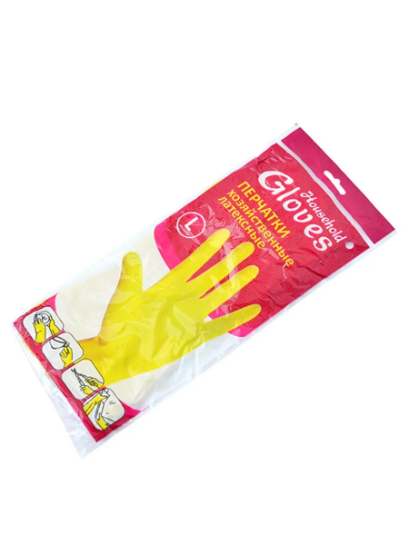 Перчатки особопрочные Household Gloves хозяйственные латексные с х/б напылением, желтые L