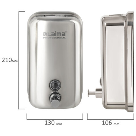  Дозатор для жидкого мыла LAIMA PROFESSIONAL INOX (гарантия 3 года), 1 л, нержавеющая сталь, зеркальный, 605393