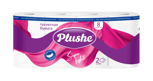  Бумага туалетная 2 сл. 12,5 м. / Супер Лайт (Super Lite) белая от Plushe / Плюше