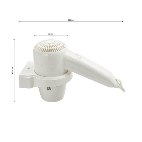 Фен для волос в ванную комнату 1300 Вт., с кольцевым креплением - GFmark