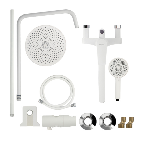 BRIMIX - Смеситель + стойка душевая "тропический душ" с двумя лейками, с длинным изливом, корпус мат