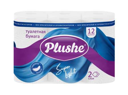  Бумага туалетная 2 сл. 13,68 м. / Супер Лайт (Super Lite) белая от Plushe / Плюше