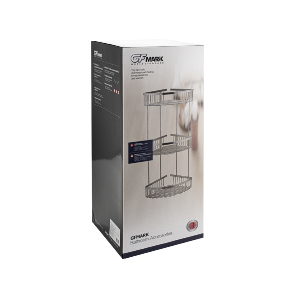 GFmark - Полочка 22 см тройная, угловая, овальная, решётка, АНТИВАНДАЛЬНАЯ, из нержавеющей стали мар