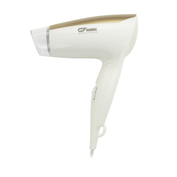 Фен для волос 1600 Вт. в ванную комнату, переноской без креплений, белый с золотом - GFmark