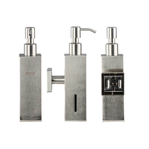 Дозатор для жидкого мыла настенный, антивандальный, 250 мл, квадратный корпус, из нержавеющей стали 