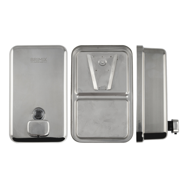 Дозатор для жидкого мыла 1000 мл, настенный, прямоугольный корпус с глазком, из нержавеющей стали 