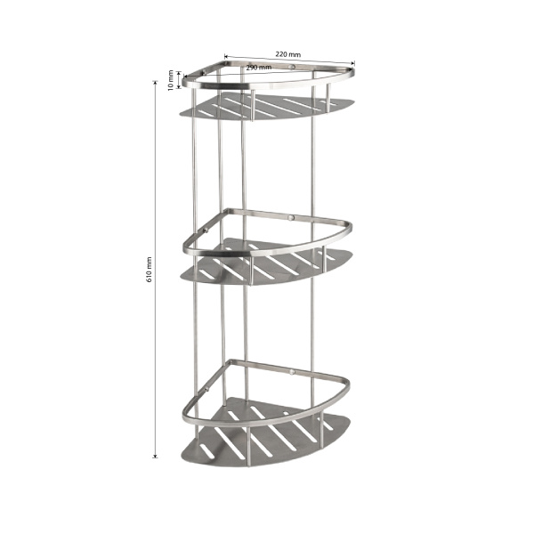 GFmark - Полочка 22 см тройная, угловая овальная, литая, матовая, АНТИВАНДАЛЬНАЯ, из нержавеющей ста