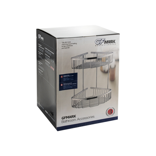 GFmark - Полочка 22 см двойная, угловая, овальная, литая, матовая, АНТИВАНДАЛЬНАЯ, из нержавеющей ст